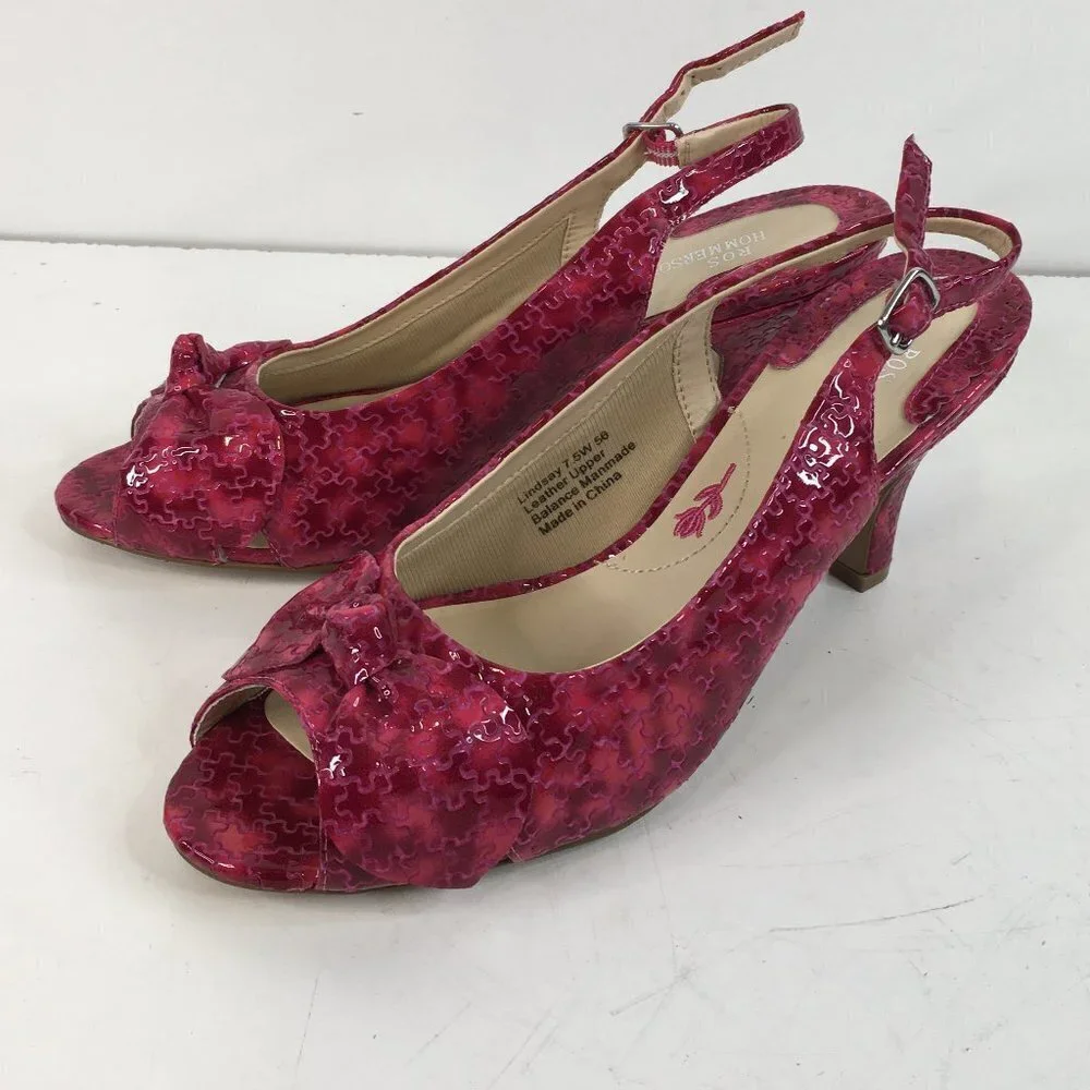 Ros Hommerson Pink Patent Leather Lindsay Slingback PeepToe Pumps Size 7.5W